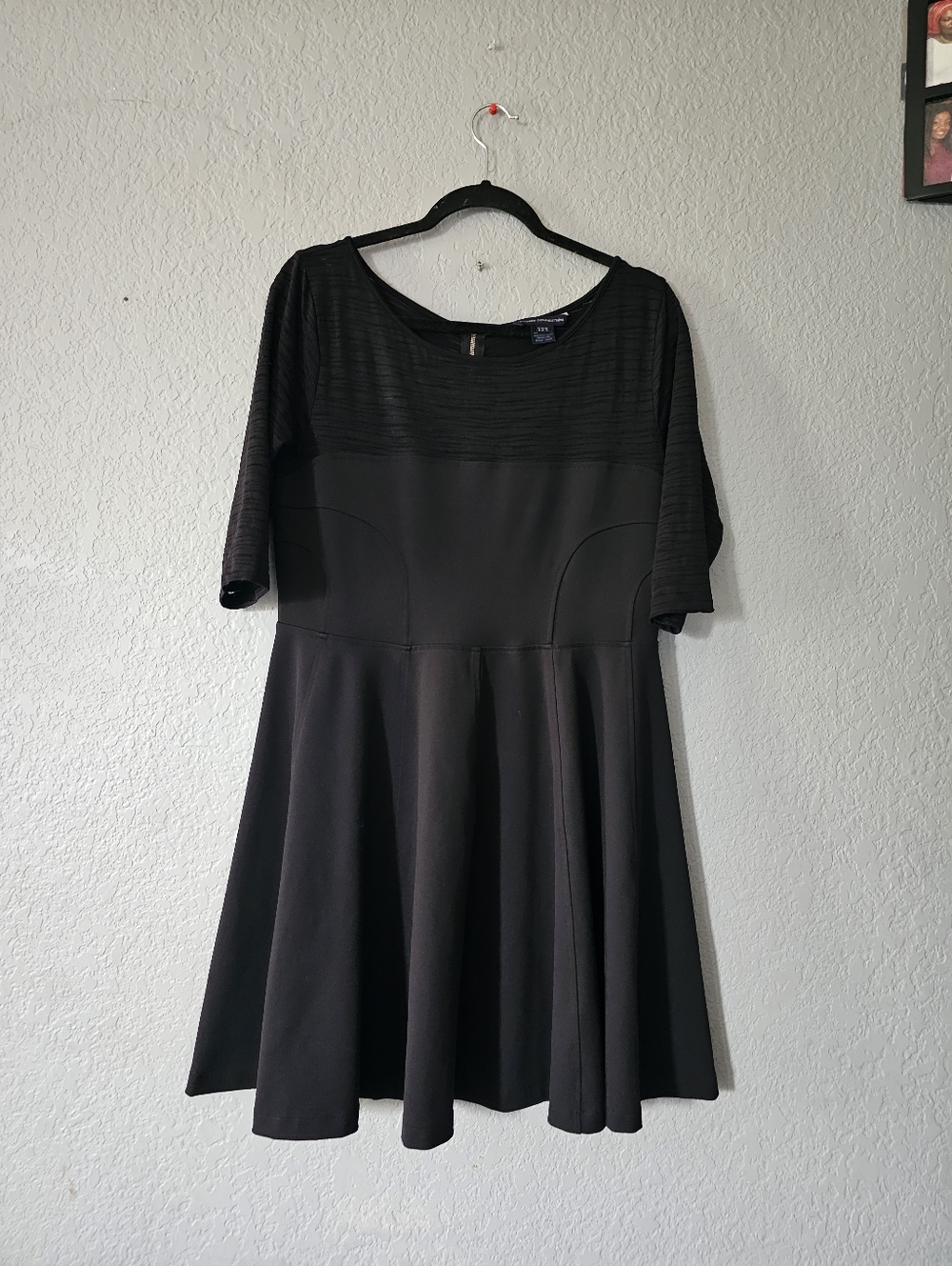 French Connection Black Textured Yoke Fit-and-Flare Dress